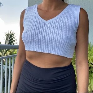Bay Studio White Knit Woven Crop Sweater Vest Top M